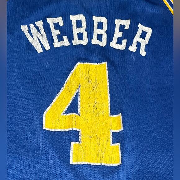 Champion Warriors Jersey Size 48 Chris Webber #4 Blue Yellow Vintage 90s - Picture 7 of 7